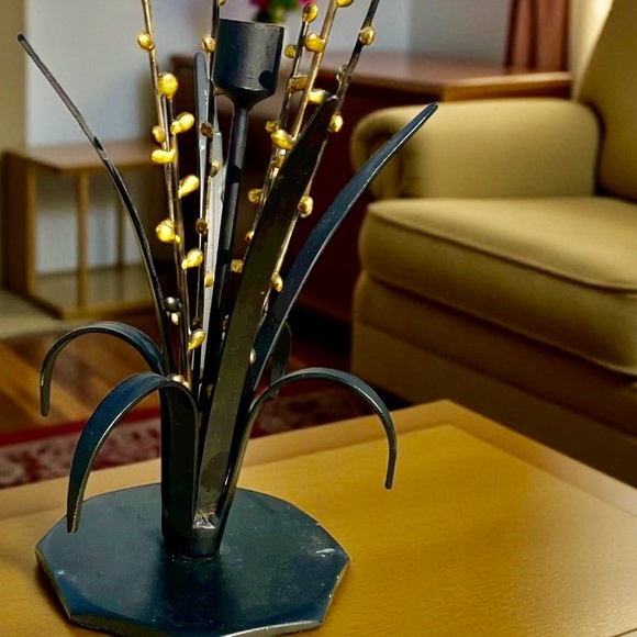 Other - Metal sculpture with candle holder, heavy, nice work, unsigned, vintage